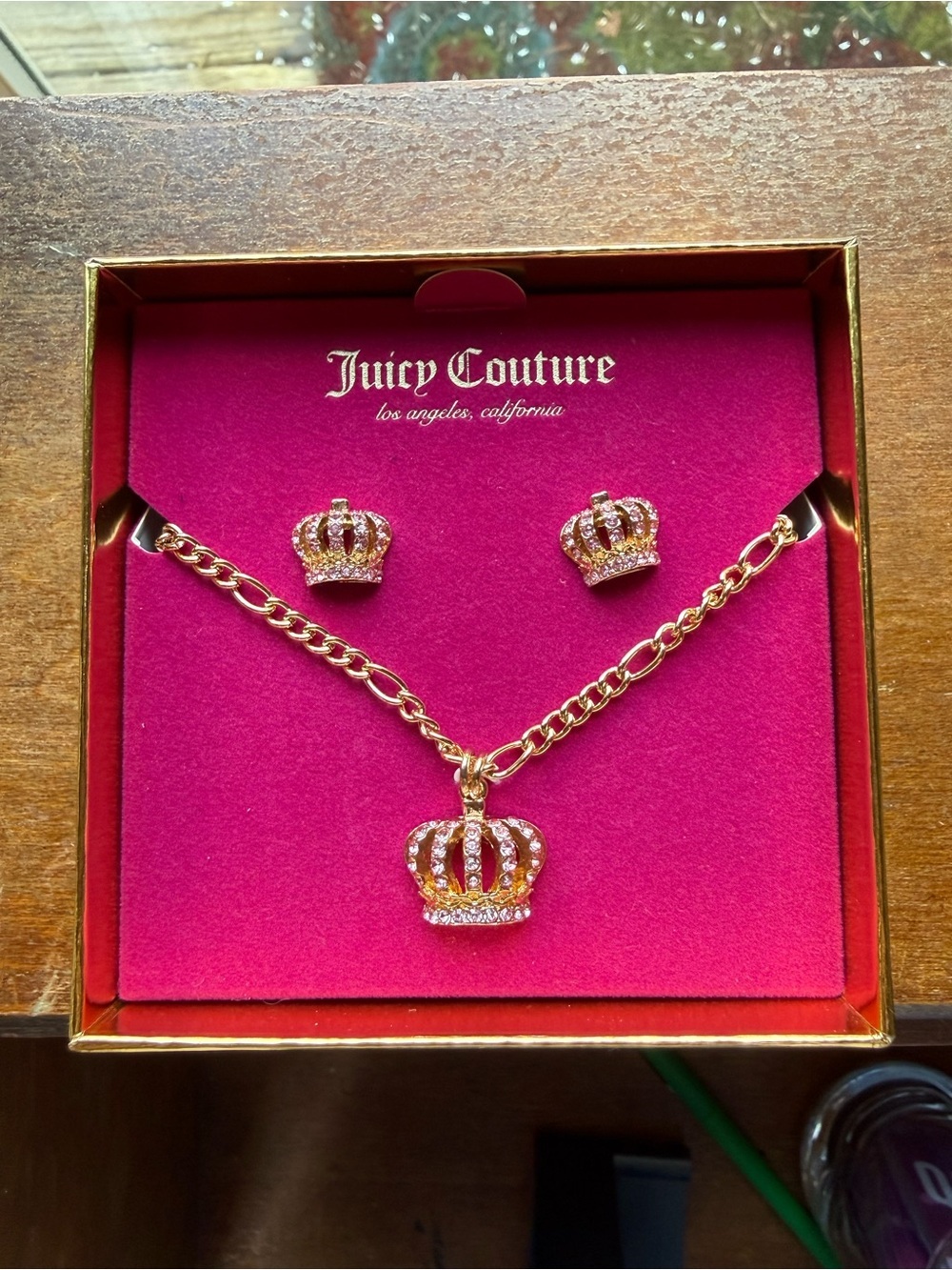 Juicy Couture Gold Plated Crown Pendant Necklace and Stud Earrings Set - Picture 2 of 4
